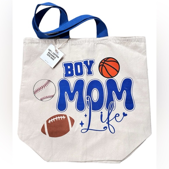 Sports Canvas Tote “Boy Mom Life” 🏈 - Picture 1 of 3